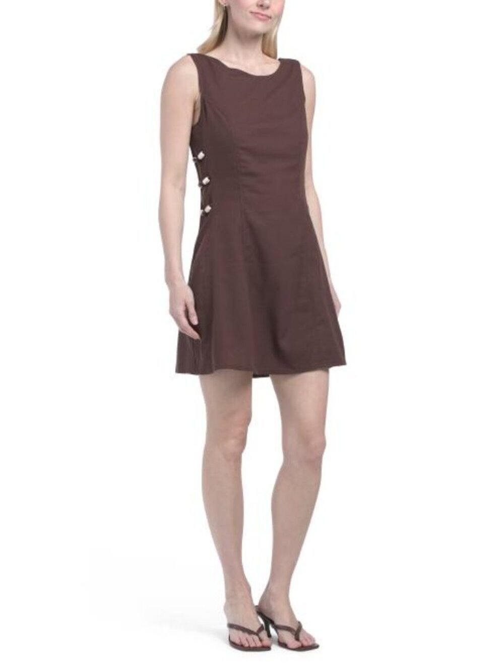 ATLANTIC Linen Blend Bead Mini Shift Dress